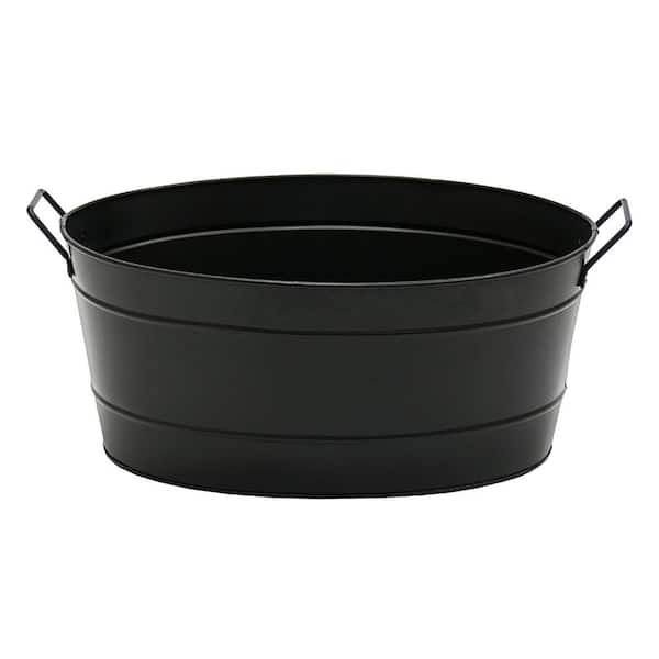 Versatile Traditional Galvanized Steel Oval Tub, 21 Inch Long, Cleaning Bucket, Black