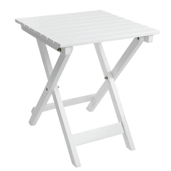 Outdoor Patio Side Table Small Wood End Square Table Folding Coffee Furniture for Camping Portable White