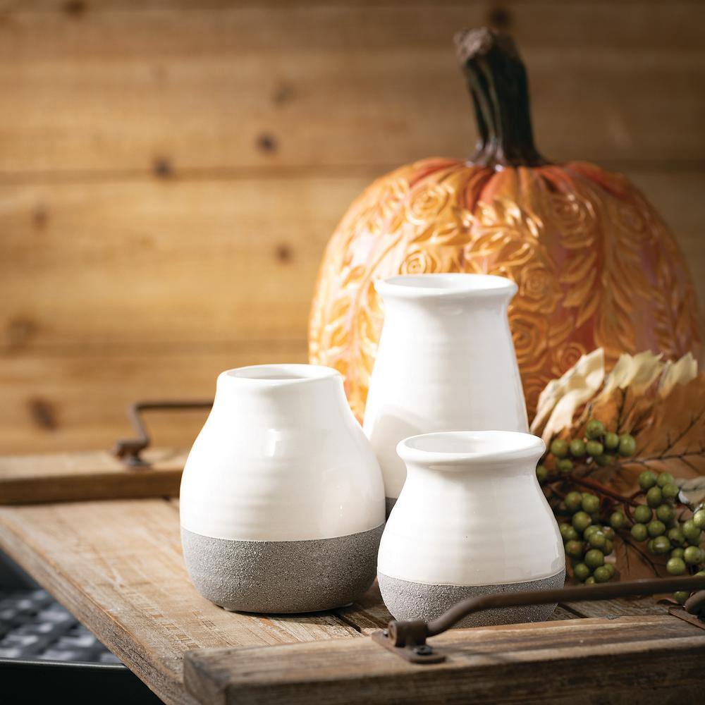 Petite Trio Gray and White Ceramic Vase Set
