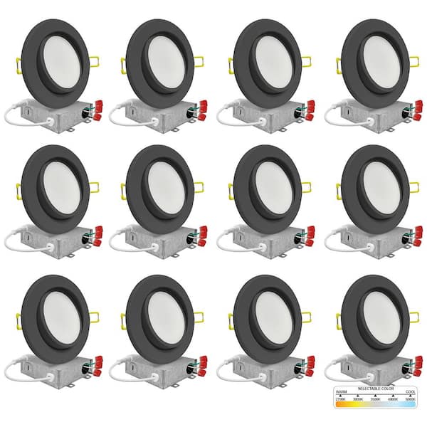 4 in. Canless 2700K-5000K 5 CCT New Construction Integrated LED Recessed Light Kit in Black (12-Pack)