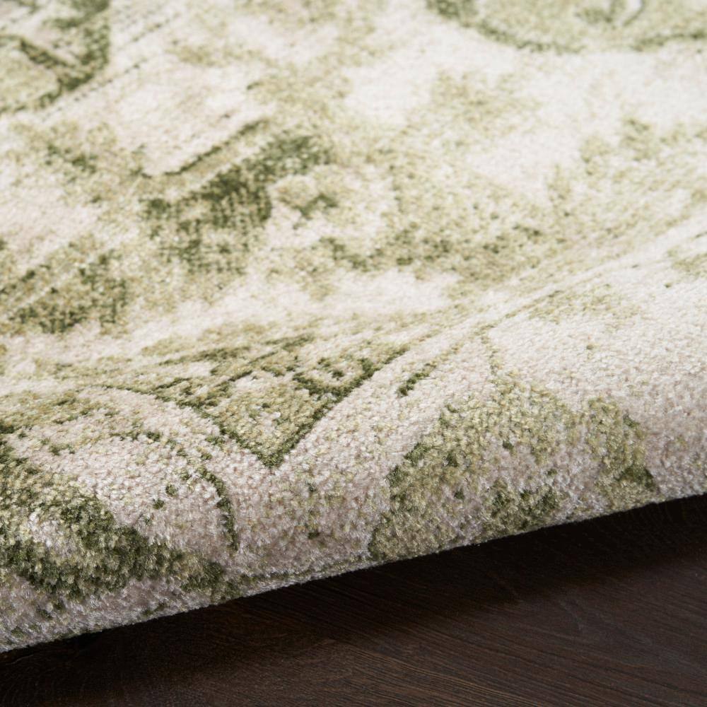Ivory Green Synthetic Medallion 3'3" x 5' Machine Washable Area Rug