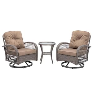 3-Piece Wicker Patio Conversation Set with khaki Cushions and Coffee Table