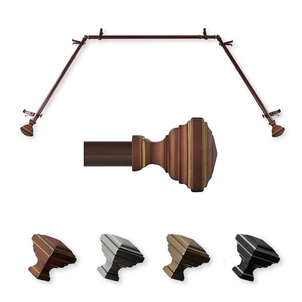 EMOH Saymna 20-36 in. sides, 38-72 in. center Adjustable Bay Window Curtain Rod 13/16 in. in Cocoa with Finial
