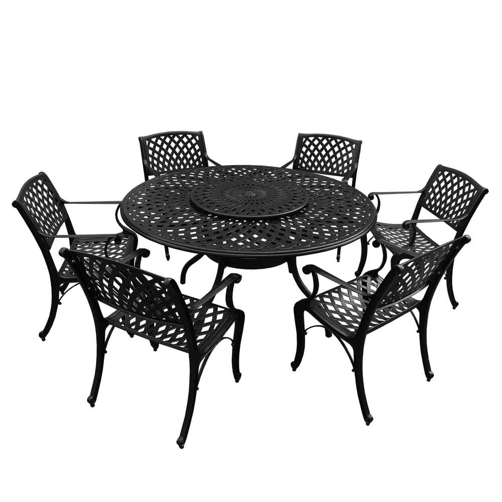 Oakland Living Black 7-Piece Aluminum Outdoor Round Dining Height Outdoor Dining Set
