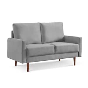 Modern 57 in. Grey Solid Velvet Polyester 2-Seat Loveseat with Square Arms