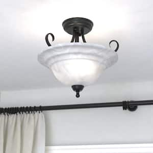 Babylon 14-in W Bronze Semi Flush Mount Ceiling Light White Glass