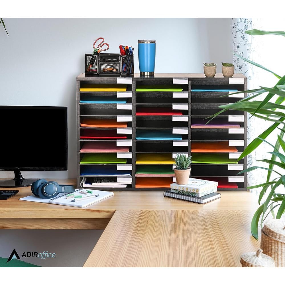 Black MDF 27-Compartment Adjustable Literature Organizer