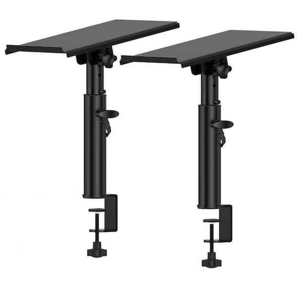 Heavy Duty Adjustable Desk Clamp Speaker Stands Pair with 0-12° Tilt Tray for Studio Monitor Space Saving