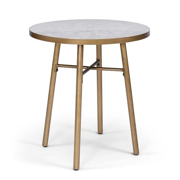 HOMESTYLES Panama White and Brass Outdoor Bistro Table with Marble Tile Top