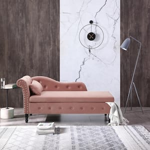 Pink Velvet Storage Chaise Lounge with Solid Wood Legs