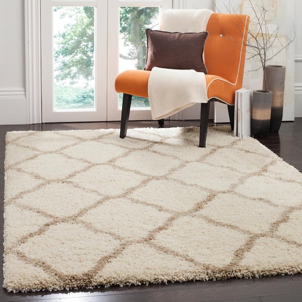 Hudson Shag Ivory/Beige Doormat 2 ft. x 3 ft. Geometric Diamond Trellis Area Rug