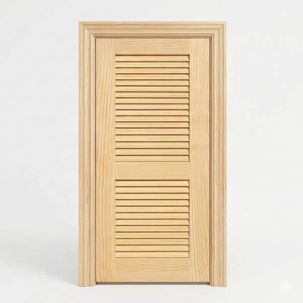 80 in. H x 28 in. W Unfinished Plantation Louver Louver Solid Core Wood Interior Door Slab with Jamb Kit