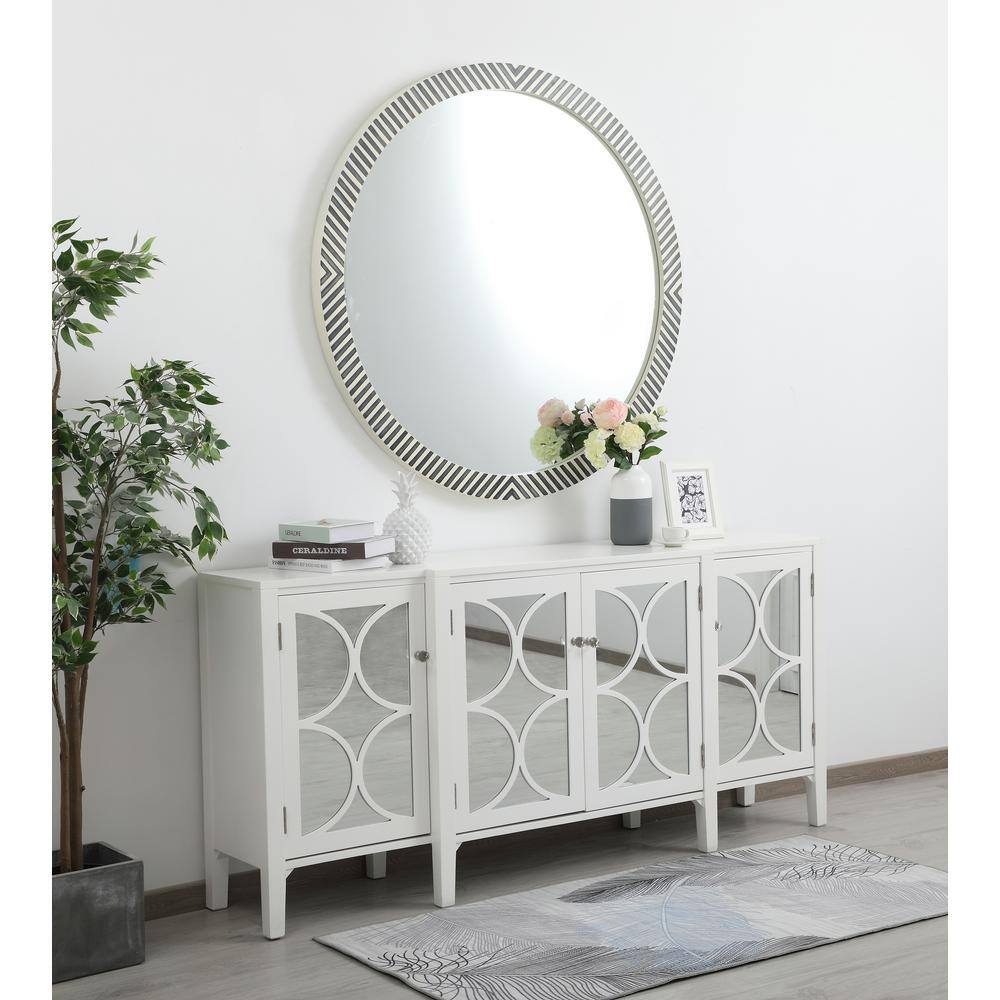 Simone Black and White Wood Round Wall Mirror