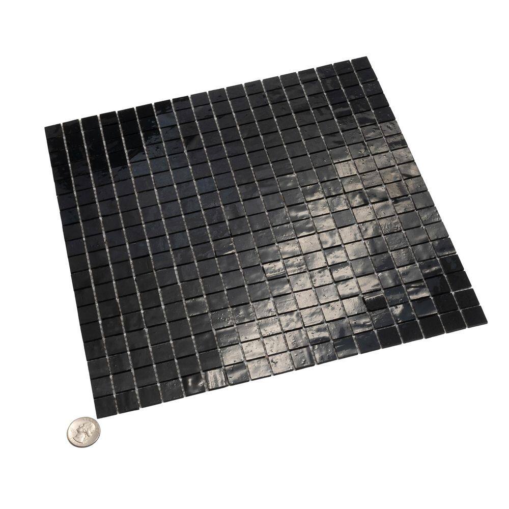 Skosh Glossy Black Glass Mosaic Wall and Floor Tile