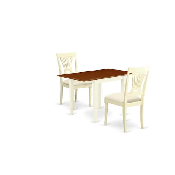 East West Furniture 3-Piece Buttermilk and Cherry Finish Solid Wood Top Dining Table Set