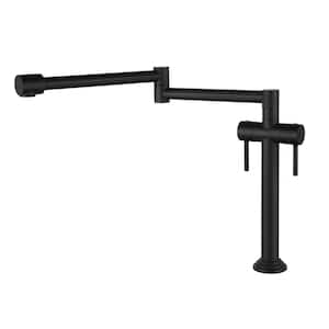 Single Hole Deck Mounted Pot Filler with Double Joint Swing Arms Hot and Cold Water 2-Handle Kitchen Taps in Matte Black