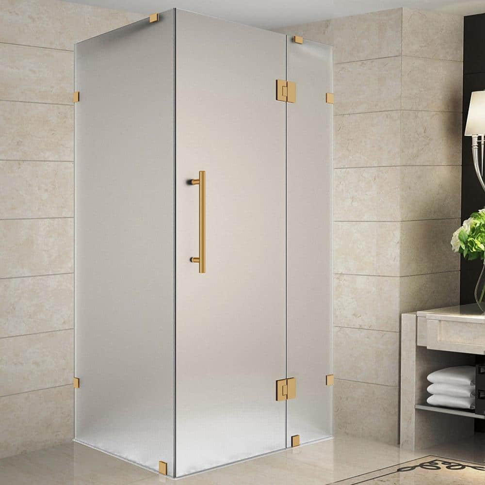 Avalux 37 in. x 34 in. x 72 in. Rectangular Pivot Frameless Corner Shower Enclosure in Brushed Gold with Frosted Glass price history on PriceWatchPro