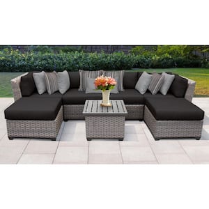 Florence 7-Piece Wicker Outdoor Sectional Seating Group with Black Cushions