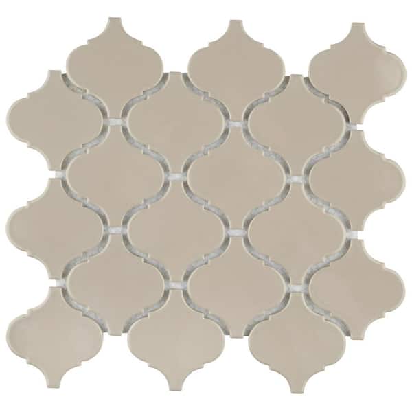 Merola Tile Metro Lantern Glossy Taupe Grey 9-3/4 in. x 10-1/4 in. x 6 mm Porcelain Mosaic Tile