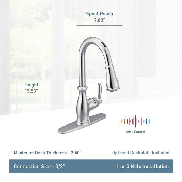 Moen U Brantford Single Handle Pull Down Sprayer Smart Kitchen Faucet With Voice Control In Oil Rubbed Bronze 7185evorb The Home Depot