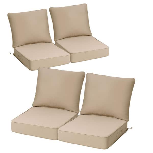 24 in. x 24 in. Set of 4 Patio Outdoor Lounge Chair Cushions in Beige with Straps and Zipper