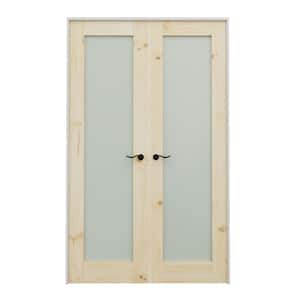 48 in. x 80 in. 1 Lite Frosted Glass Pine Solid Wood Unfinished Universal Double Prehung French Door with Assemble Jamb