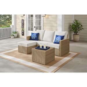 3-Piece Wicker Outdoor Sectional Set with Almond Cushions