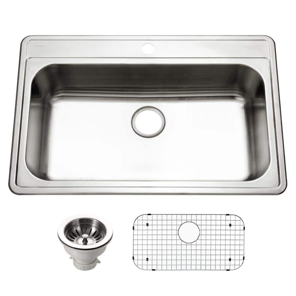 Premier 33" Stainless Steel Single Bowl Kitchen Sink with Strainer and Grid