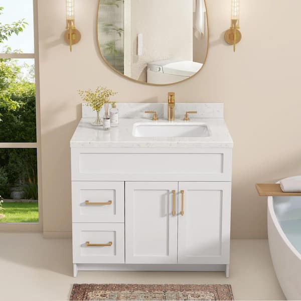 Zeafive CTK 36 in. W x 22 in. D Engineered Stone White Rectangular
