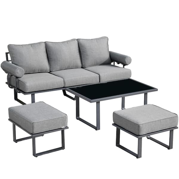 Venice Silver Oak Outdoor Wicker and Cushion 6 Pc. Sofa Group with 59 x 32  in. Lounge Table