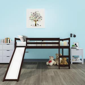 Charlie Espresso Twin Loft Bed with Slide 44 in. H x 78 in. W x 42 in. D