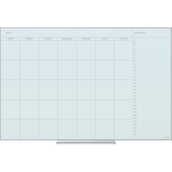 U Brands 35 in. x 23 in. Floating Frosted White Glass Dry Erase Calendar Memo Board, Frameless