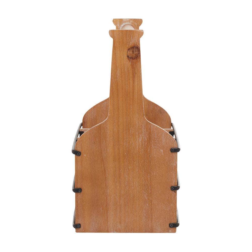 Rustic Brown Wood and Black Metal 6-Bottle Wine Rack