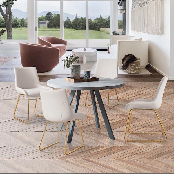 GOJANE Beige Faux Leather Upholstered Dining Chairs with U shaped