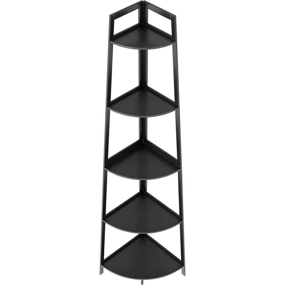 21.25 in. Wide Black 5-Tier Corner Shelf Tall Bookshelf Industrial Corner B