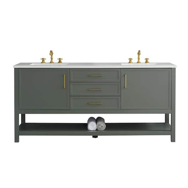 Arlo 72 in W x 22 in D x 34 in H Bath Vanity in Vintage Green with Engineered Stone Top in Ariston White with White Sink