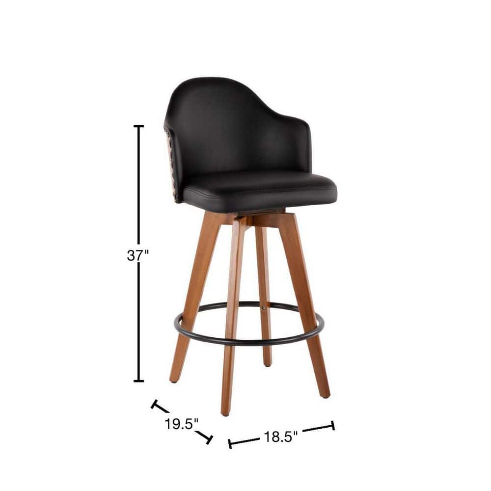 Walnut and Black Swivel Faux Leather Counter Stool