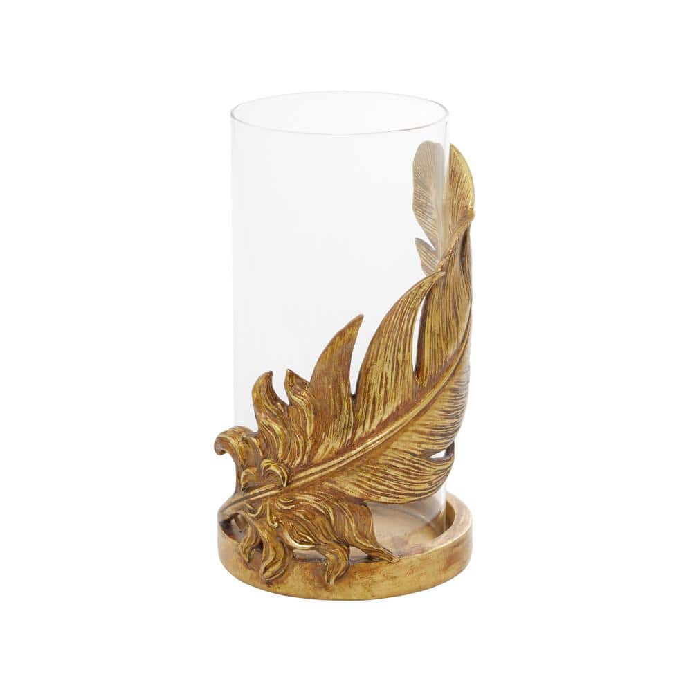 10" Gold Glass Cylinder Hurricane Candle Lantern