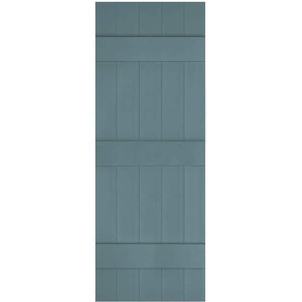 Ekena Millwork 17-1/2 in. x 89 in. Lifetime Vinyl Custom Five Board Joined Board and Batten Shutters Pair Wedgewood Blue