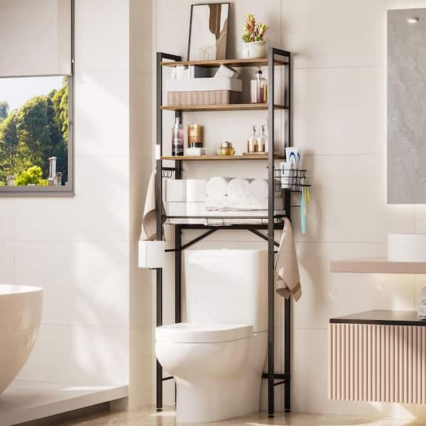 24 in. W x 68 in. H x 10 in. D Brown & Black Over The Toilet Storage with Removable Legs