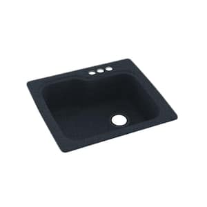 Dual-Mount Black Galaxy Solid Surface 25 in. x 22 in. 3-Hole Single Bowl Kitchen Sink