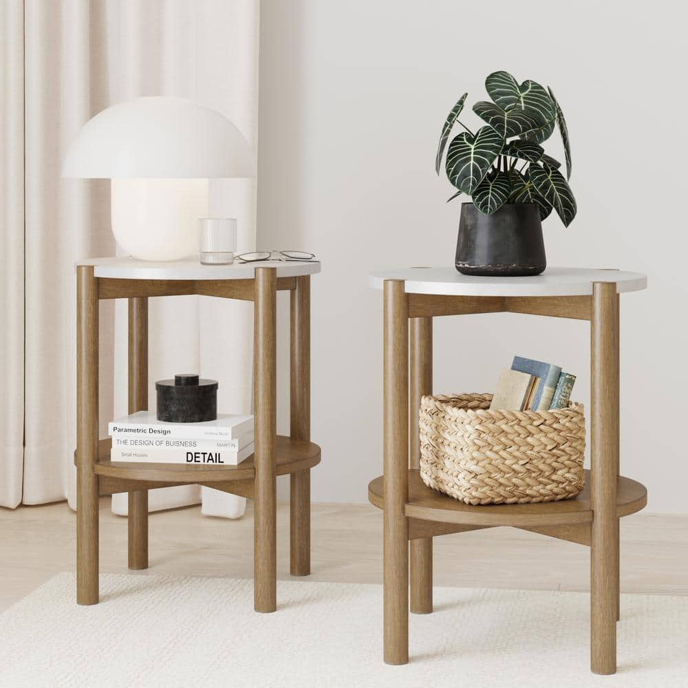 Nathan James Tucker 22 in. Round Accent Small Side Table, Wood Sofa End