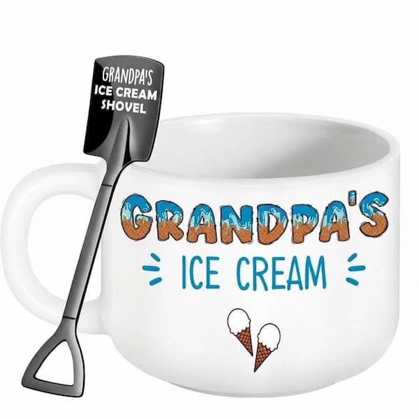 Grandpa's Ice Cream Bowl and Shovel Spoon Set, 24 oz. Ceramic Gift for Grandpa