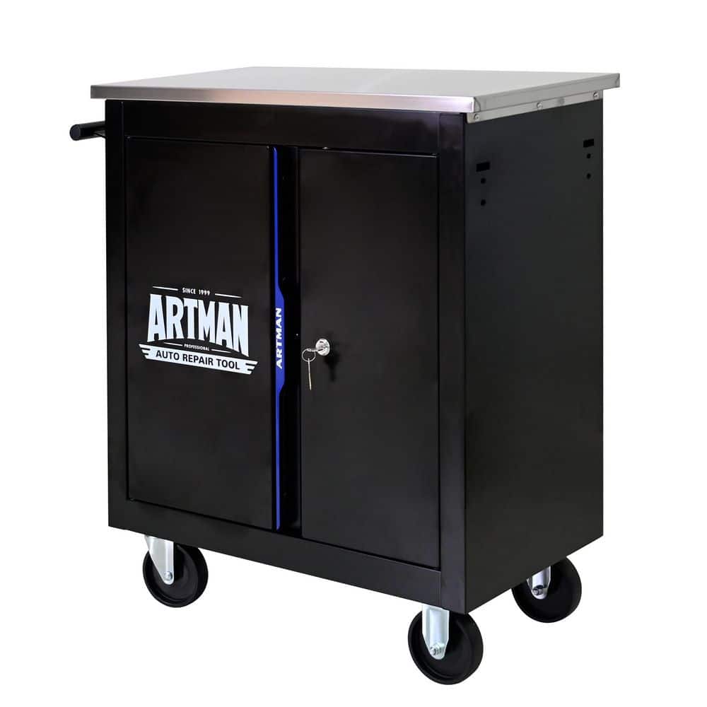 Movable Lockable Double Door Partition Tool Car 26.64 in. W Multi-functional Hardware Auto Repair Locker Black and Blue price history on PriceWatchPro