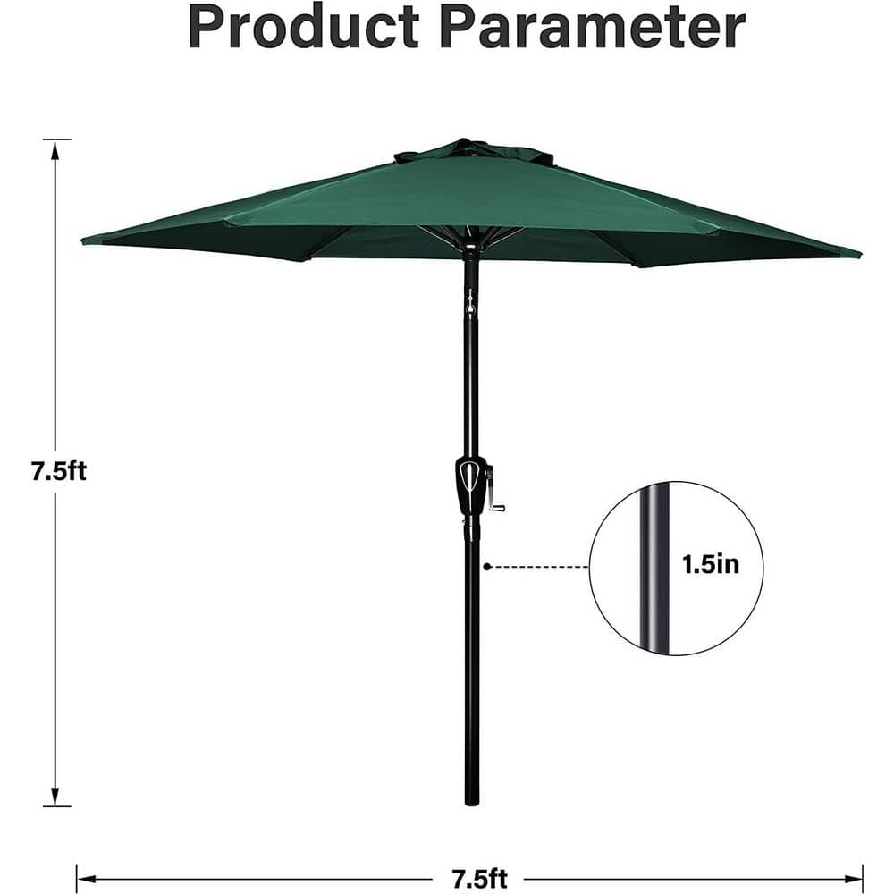 7.5 ft Green Steel Market Patio Umbrella with Crank Lift