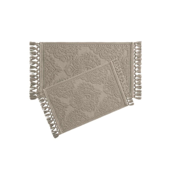 Jean Pierre Ricardo Cotton Fringe 17 in. x 31 in./21 in. x 41 in. 2-Piece Bath Rug Set in Linen