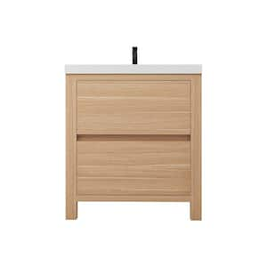 Louis 30 in. W x 20 in. D x 35 in. H Single Sink Freestanding Bath Vanity in Champagne Oak with White Acrylic Top