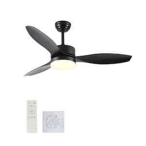 Blade Span 52 in. Indoor Matte Black Noiseless Modern Ceiling Fan with LED Light Bulbs and Remote Control