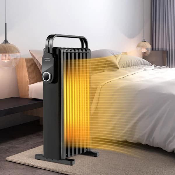 1500-Watt Oil Filled Electric Radiant Space Heater Quiet Working Radiator Heater with Foldable Rack, 4 Wheels