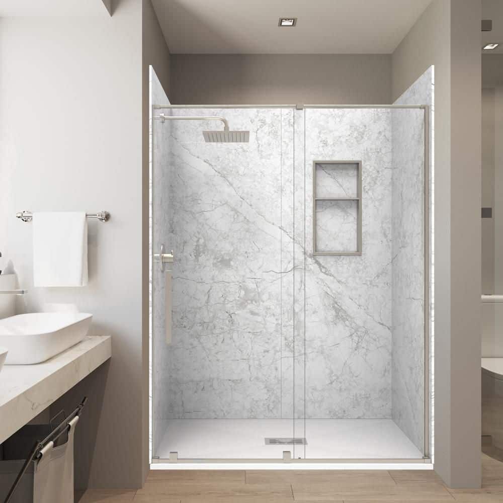 Botti. Gray 32in.x60in.x84in. Combo Solid Composite Stone Alcove Shower Kit Matching Brushed Nickel Door, Niche & Drain price history on PriceWatchPro